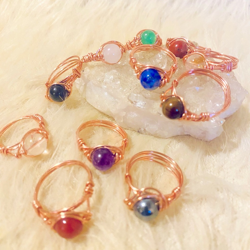 Lot of 11 Copper Crystal Rings|Handmade|Same Size Lot|Great Deal✨